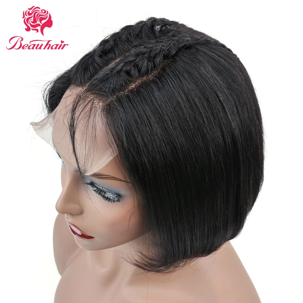 BeauHair Малайзия короткий парик из человеческих волос 4*4 средняя часть не Реми волосы боб парики предварительно сорвал отбеленные узлы для женщин