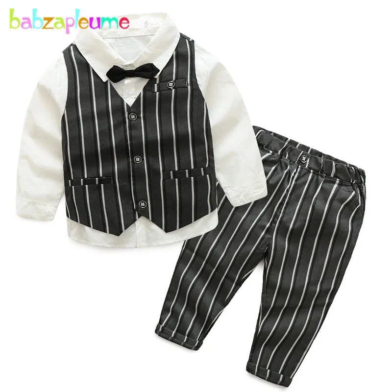 

3PCS/3-7Years/Spring Autumn Baby Boys Suits Boutique Kids Clothing Sets Black Stripe Vest+Shirt+Pants Children's Clothes BC1081