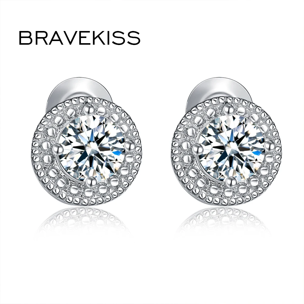 

Классические серьги-гвоздики для пирсинга BRAVEKISS Rund для женщин, женские серьги с кубическим цирконием, роскошные модные украшения, серьги ...