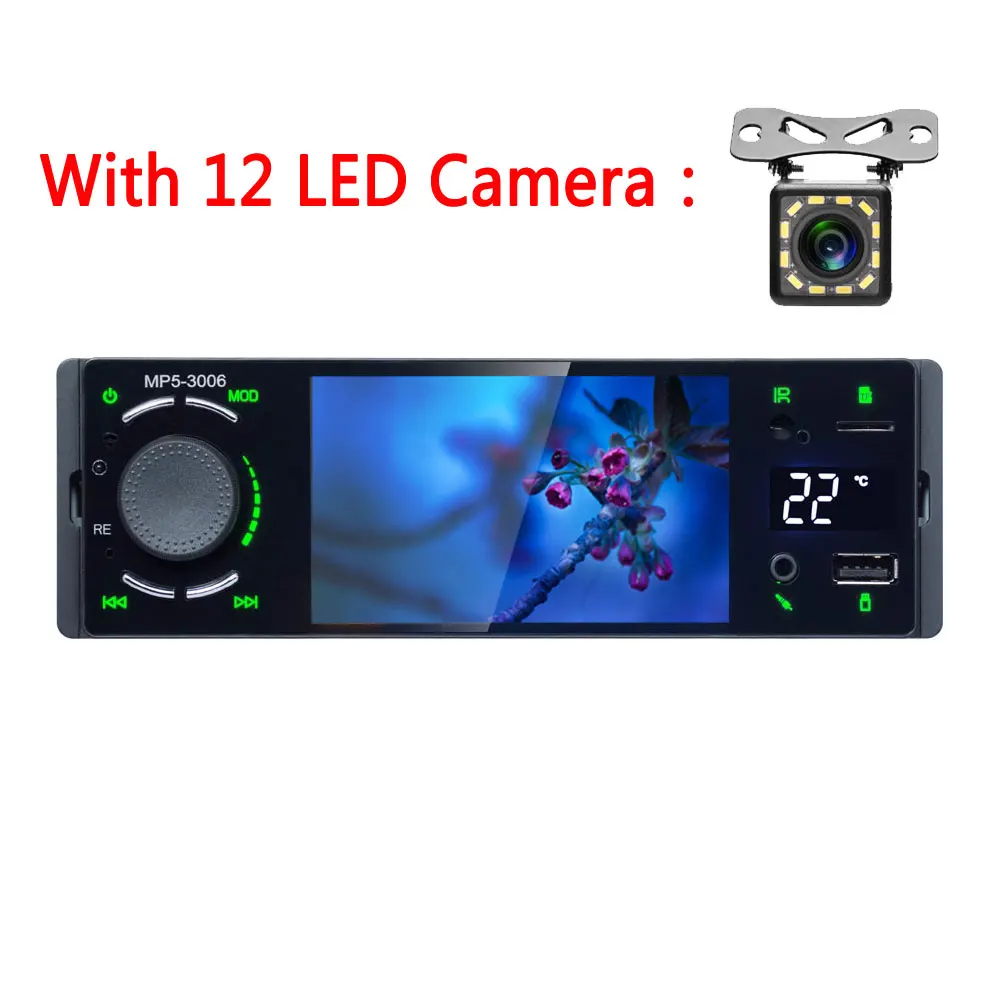 With 12 LED Camera AMPrime 1 Din автомагнитола Bluetooth " Авторадио сенсорный экран стерео аудио видео MP5 USB TF дисплей температуры Handsfree In-dash - Цвет: With 12 LED Camera