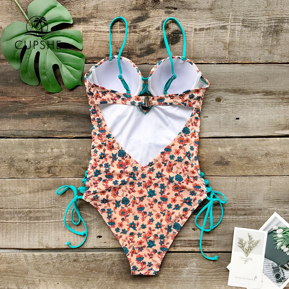 CUPSHE сексуальный изящный цветочный принт на шнуровке Цельный купальник женский