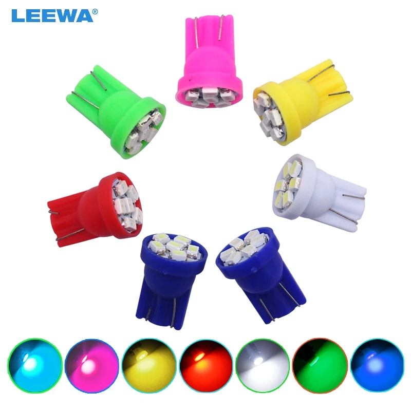 

LEEWA 100pcs Power Car Auto T10 W5W 194 168 1206 6 SMD Wedge LED light Bulbs DC12V White,red,green,yellow,pink,ice blue #CA1749