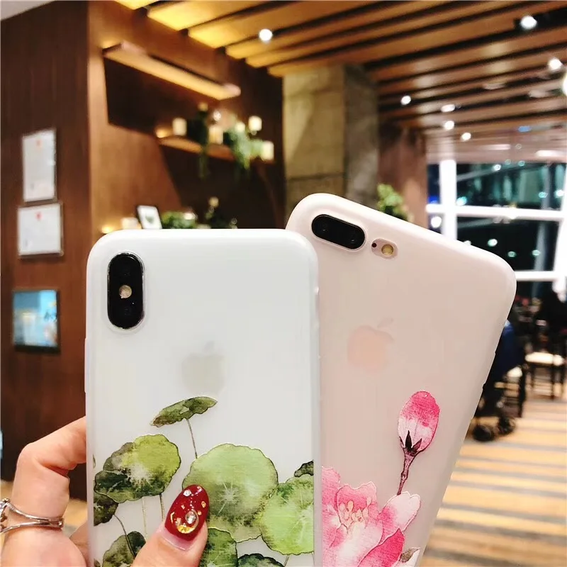 Boucho Relief Watercolor Flowers Pattern Case For iphone 6 6s 7 8 Plus Fashion Matte Soft Silicone Phone Cases X |
