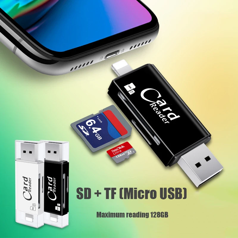 3 в 1 SD TF кардридер Lightning Micro USB 2 0 совместимый адаптер портативный для iPhone Samsung