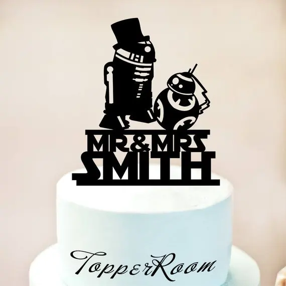 R2D2& Bb8 торт фигурки жениха и невесты; с принтом «Звездные войны» свадебный торт фигурки жениха и невесты; с принтом «Звездные войны» силуэт для вершины торта, R2D2 свадебный торт фигурки жениха и невесты