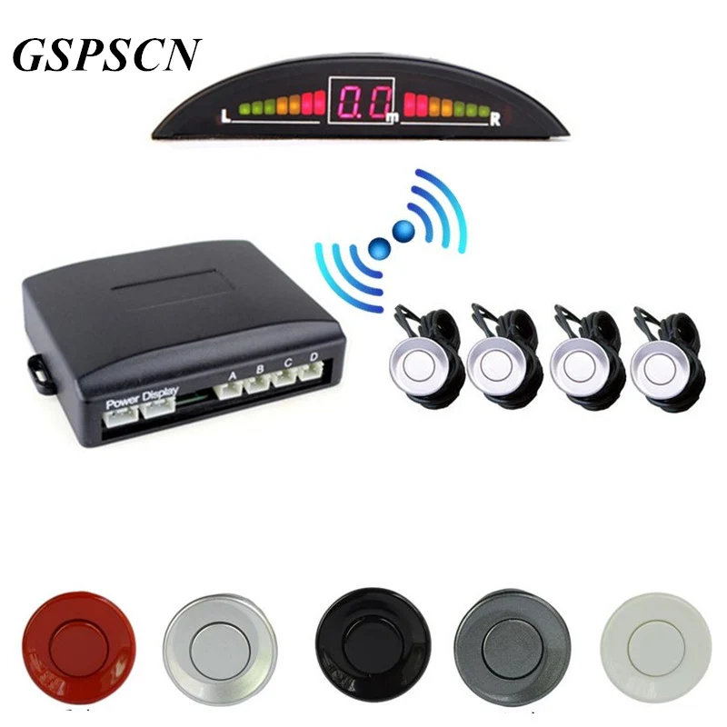 GSPSCN 2.5M Range Car Parking 4 Sensors Reverse Backup Rear Volume Warning Radar System Kit Sound Alarm with LED Display