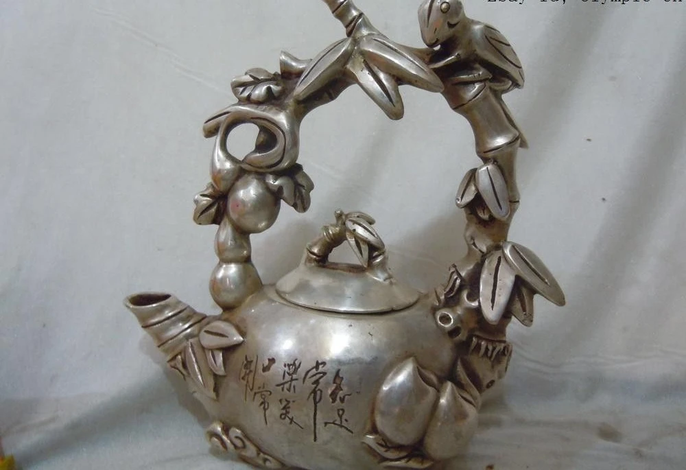 

Китайская серебряная тарелка, резная, точно буддистская, Цветочная статуя