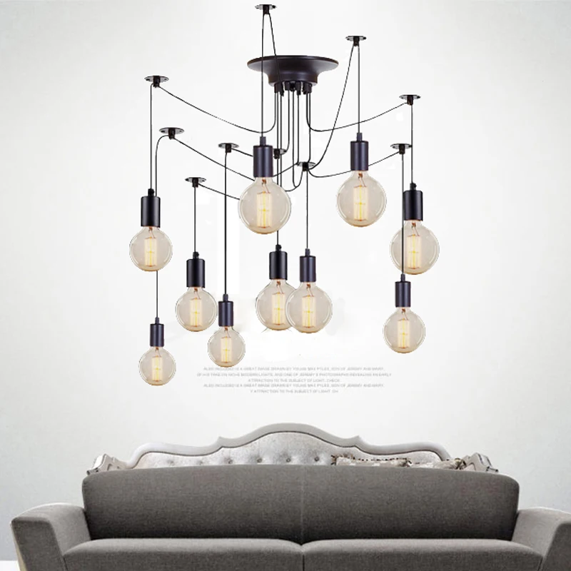 Retro Edison Bulb Light Chandelier Vintage Loft Adjustable DIY E27 Spider Ceiling Lamp cafe living room bar Fixture | Освещение
