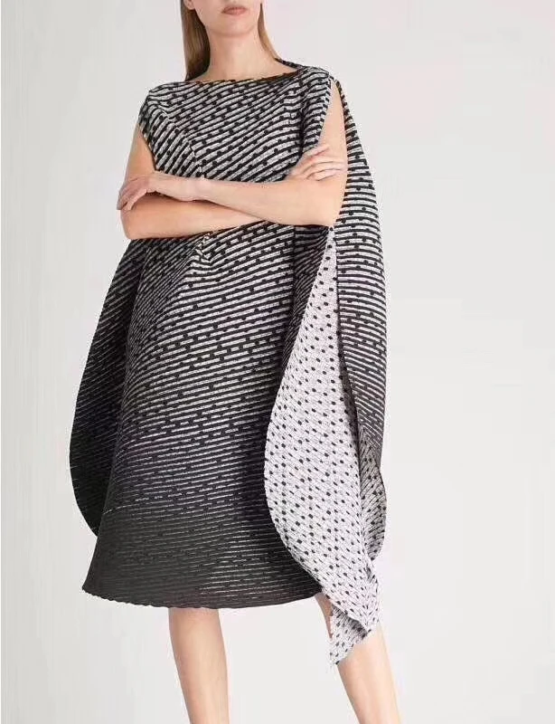 Miyake Плиссированное модное свободное эластичное Плиссированное цельнокроеное платье без рукавов с градиентом одежда 3D платья