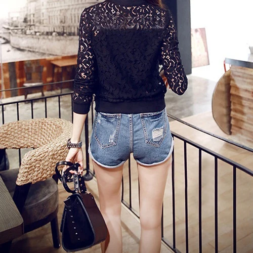 Женская модная повседневная короткая куртка с цветочным кружевом и карманами на