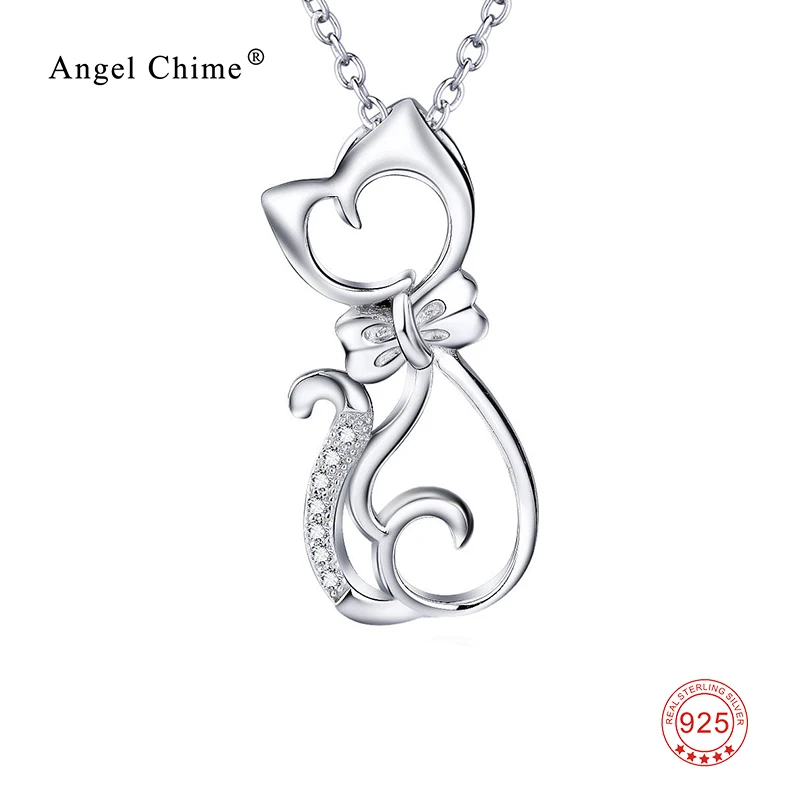 Женское колье из серебра 100% пробы с фианитом|cat pendant necklace|925 silver necklacenecklace top |