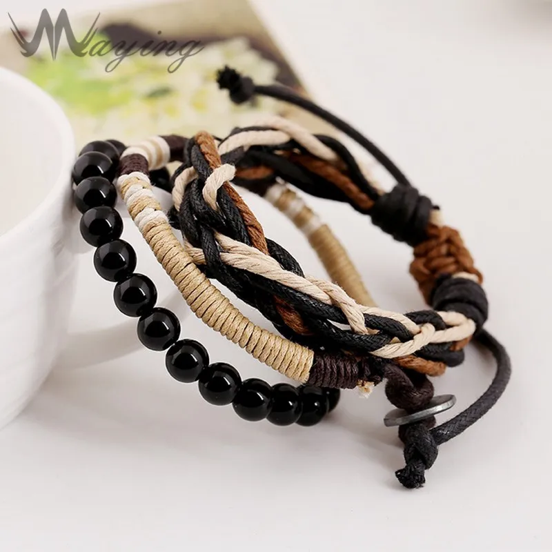 2017 ручной работы в стиле панк черного бисера многослойных плетеная веревка