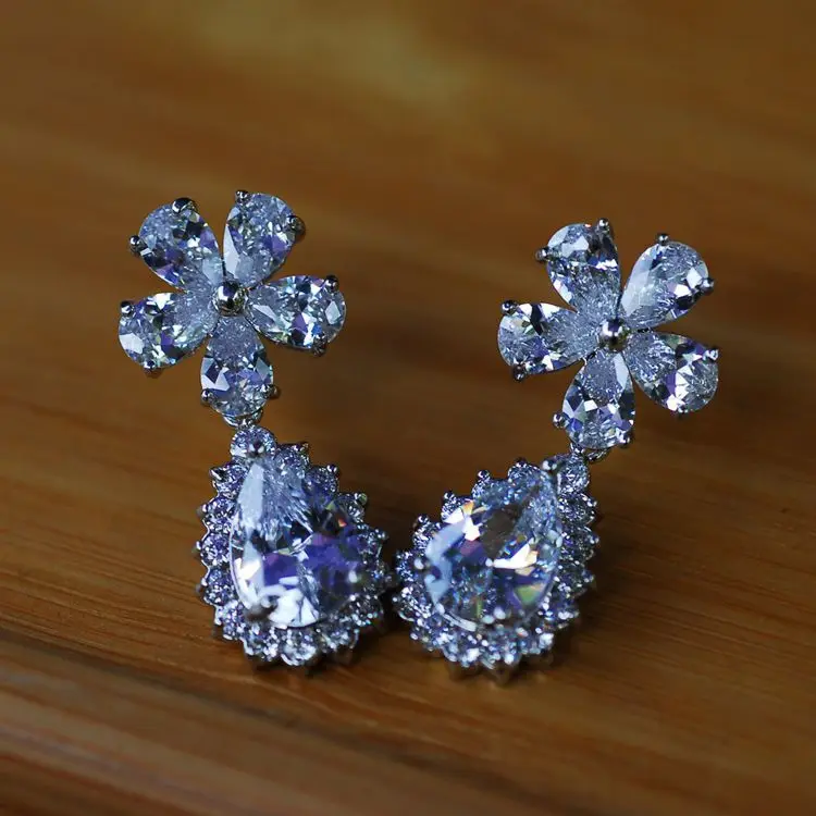 Роскошные серьги подвески с цветочным украшением из Earrring AAAAA Циркон cz 925 серебро