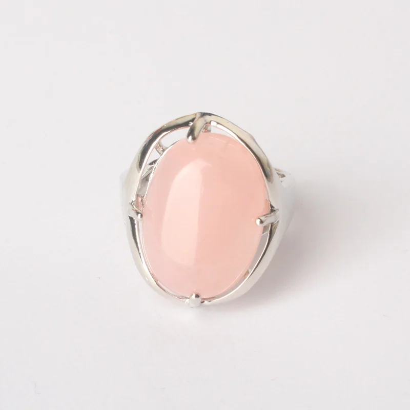 rose quartz Стильный посеребренный Овальный микс-Кристалл Камень изменяемый кварц прозрачное Кристальное кольцо модное Ювелирное кольцо 1 шт - Цвет основного камня: rose quartz