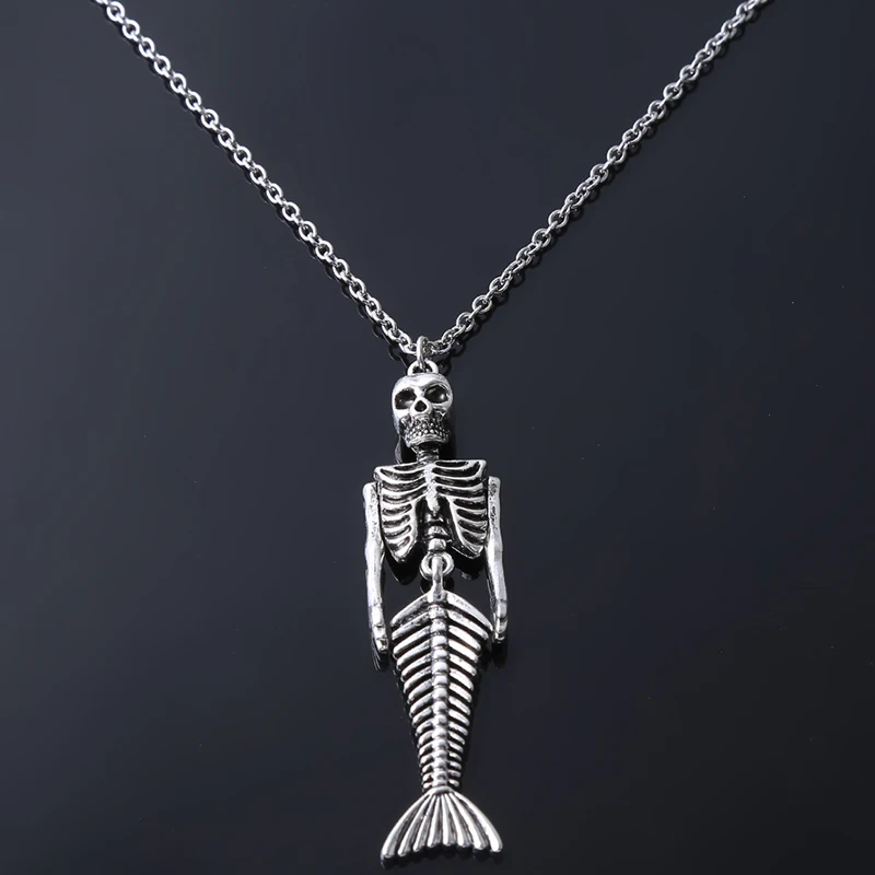 Модное винтажное ожерелье с подвеской в виде скелета Женская цепочка русалкой
