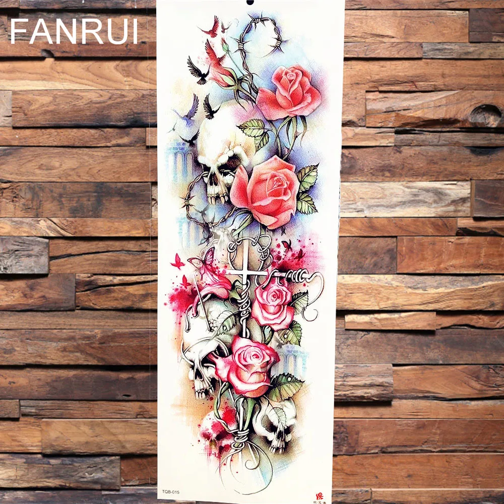 FANRUI Goddess Of Wisdom Athena Temporary Tattoos Full Arm Black Sun God Tattoo Sticker Long Flowers Water Transfer Fake Tatoos | Красота и