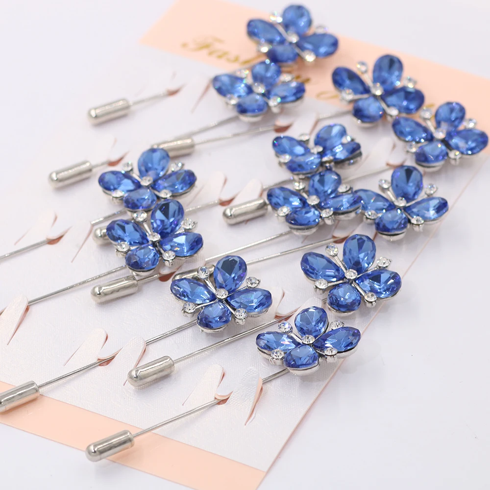 12 шт./лот синяя брошь в виде цветка с кристаллами для женщин металлическая из