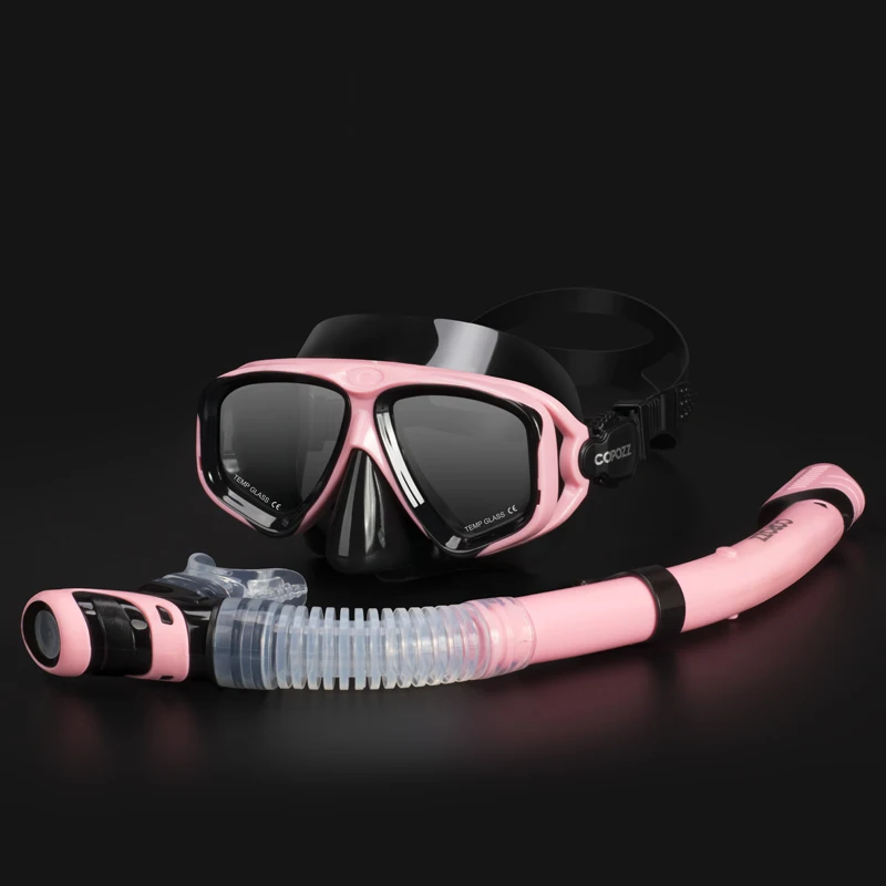 Black pink set Copozz, новинка, профессиональная маска для подводного плавания, трубка, противотуманные очки, трубочка с очками для напитков, набор для мужчин и женщин, силиконовый Плавательный Бассейн, Экипировка для мужчин - Цвет: Black pink set