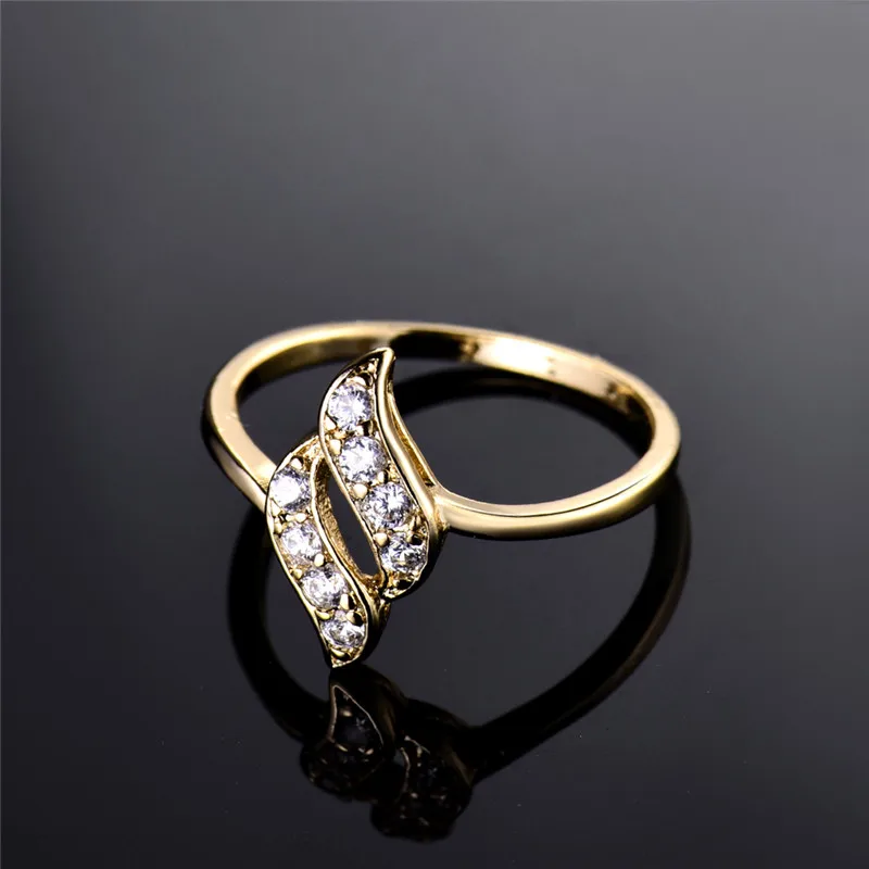 Женское кольцо с фианитом BUDONG золотистое витой нитью для помолвки XUR020|gold plated