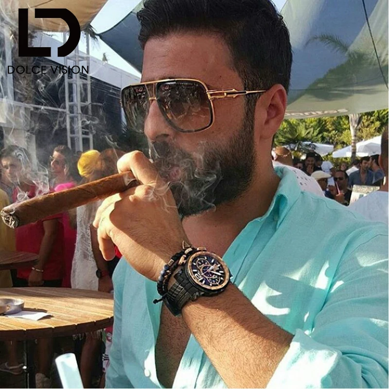 Мужские солнцезащитные очки с металлической Золотой оправой градиентные для