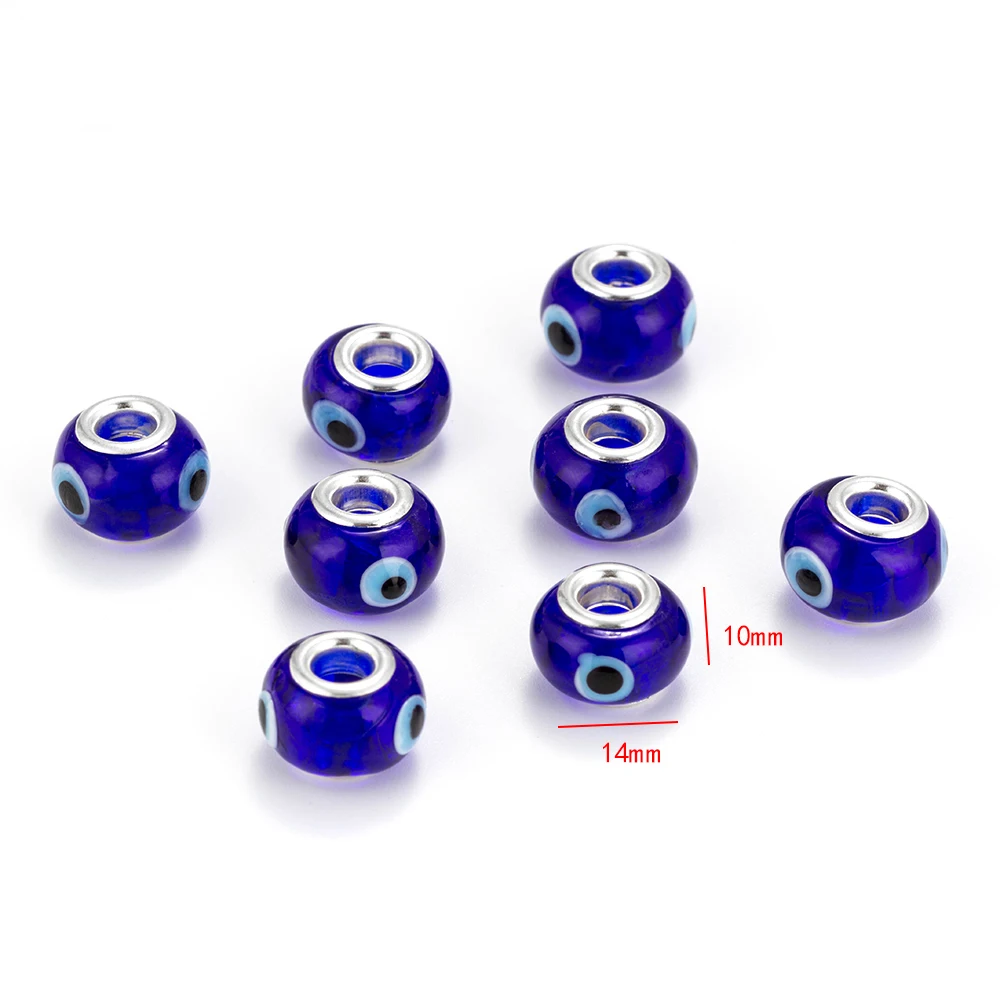 MEIBEADS, 10 шт./лот, голубые стеклянные бусины, круглые, золотые, со сглаза, лэмпворк, чешские бусинки с большими отверстиями, очаровательные, подходят для бусин, амулеты, браслеты