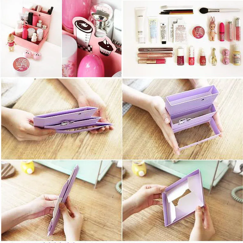 Складной органайзер для макияжа коробка хранения косметики из крафт бумаги
