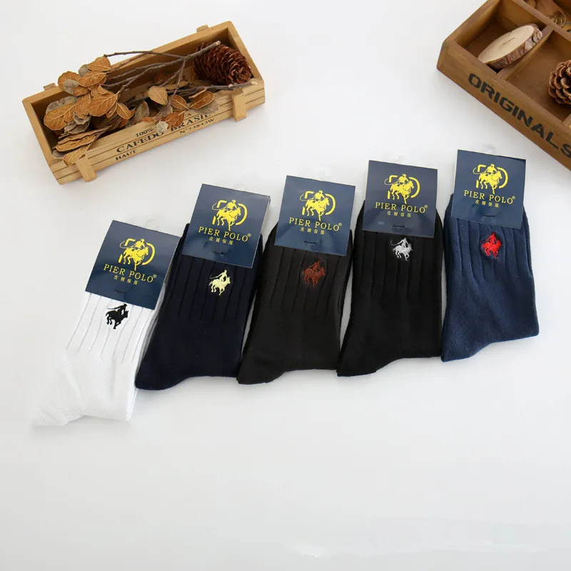 PIER POLO, Брендовые мужские деловые носки, хлопковые носки с вышивкой, Calcetines Hombre, модные повседневные носки, 5 пара/лот