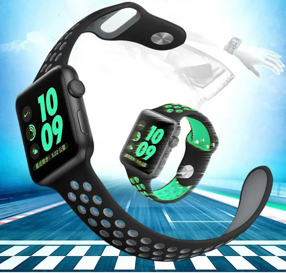 Новый гибкий дышащий Силикон Спортивный ремешок для apple watch Series 1 &amp 2 3 и 4 42 мм 38 Nike +