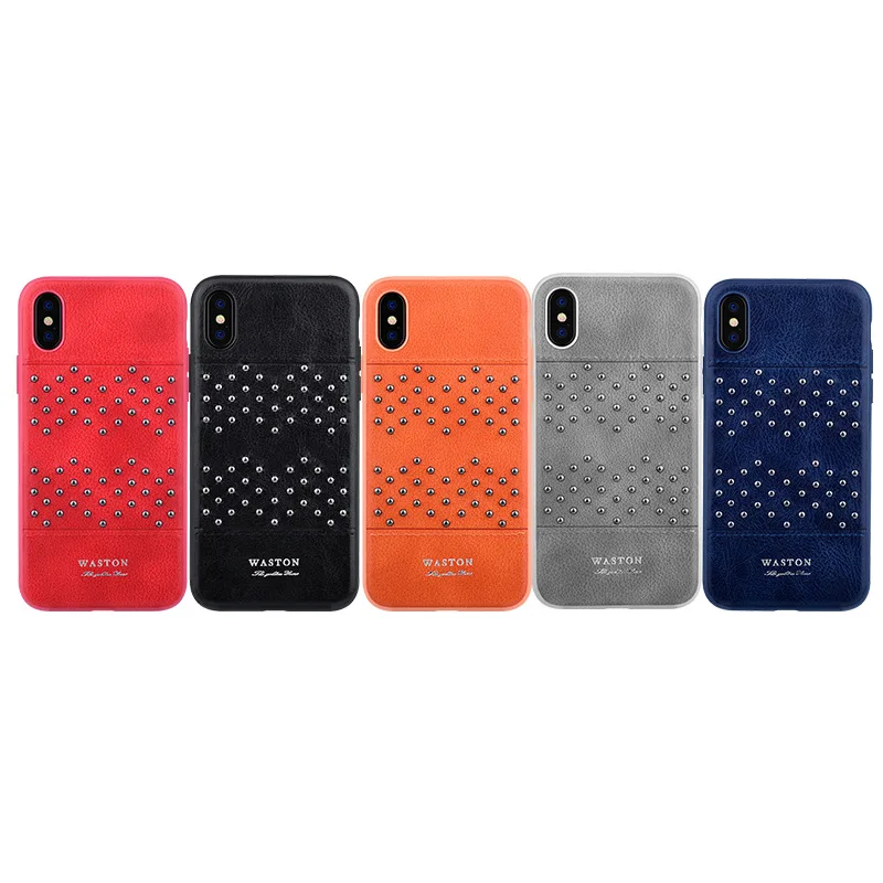 Чехол для IPhone X роскошный тонкий кожаный чехол с заклепками TPU + PC PU силиконовый
