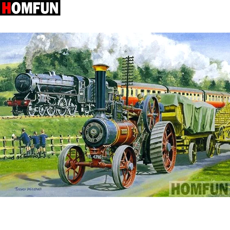 Алмазная 5D картина HOMFUN сделай сам полноразмерная/круглая вышивка Поезд