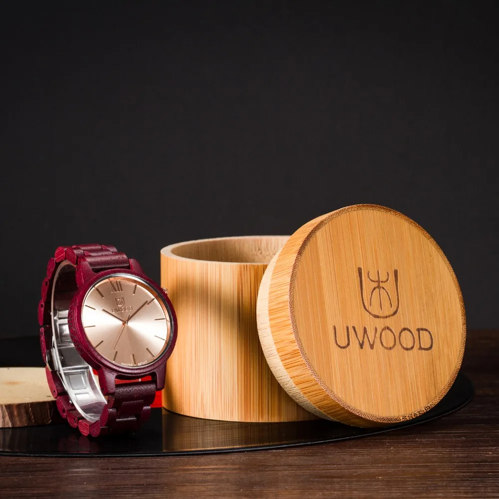 2018 люксовый бренд UWOOD 3002A фиолетовые сандалии деревянные часы мужские Аналоговые