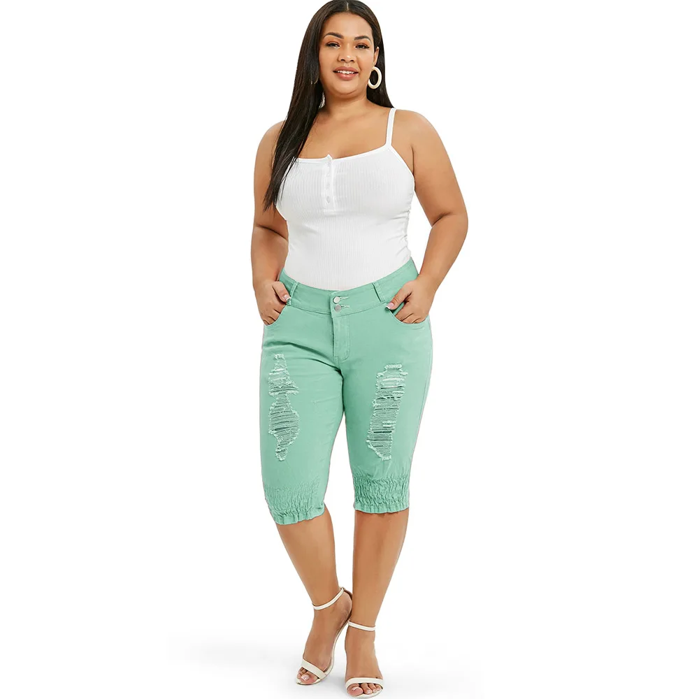 Розовый Gal размера плюс потертые джинсы до колена джинсовые обтягивающие шорты