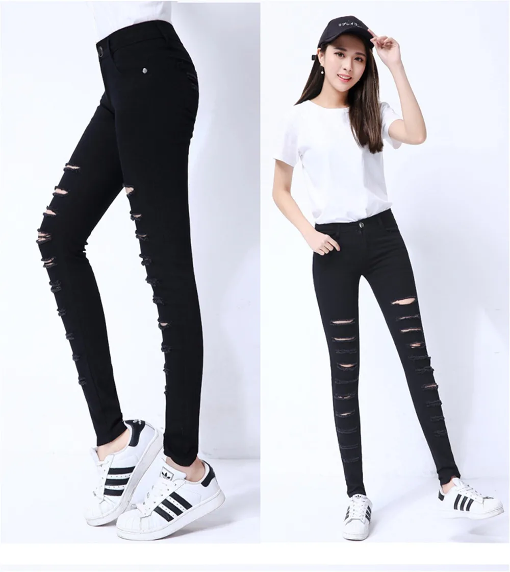 Whole cotton Hollow out hole Elastic force Pencil pants Leggings high waist jeans woman skinny women jeans mujer jean plus size