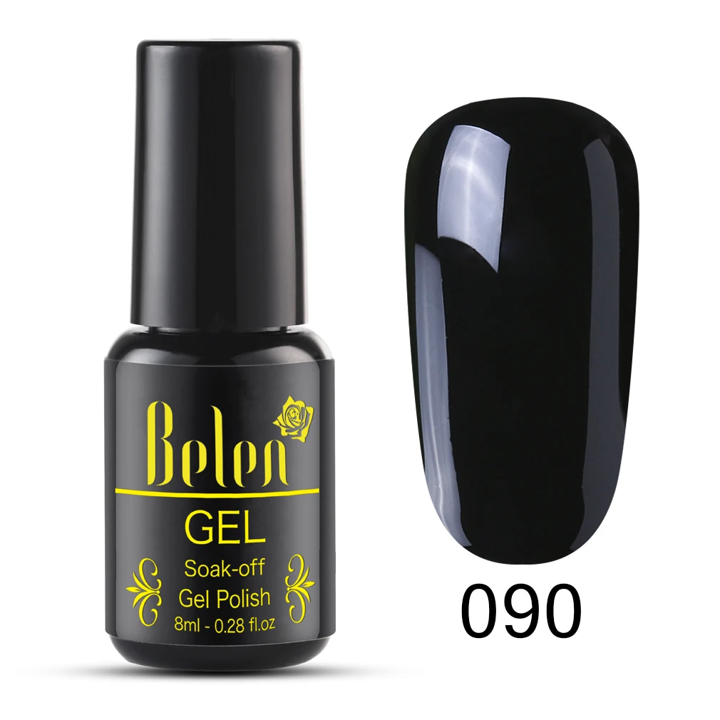 black 090 Belen 8 мл 63 Блеск Чистый Цвет Маникюр Полупостоянный Вернис База Топ УФ светодиодный лак удаляющийся замачиванием счастливый Гибридный гель лак для ногтей - Цвет: black 090