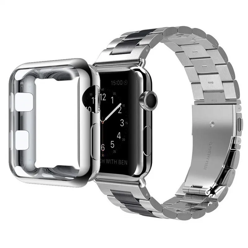 Браслет из нержавеющей стали для Apple Watch группы серии 4 40 мм 44 ремешок с ТПУ мягкий