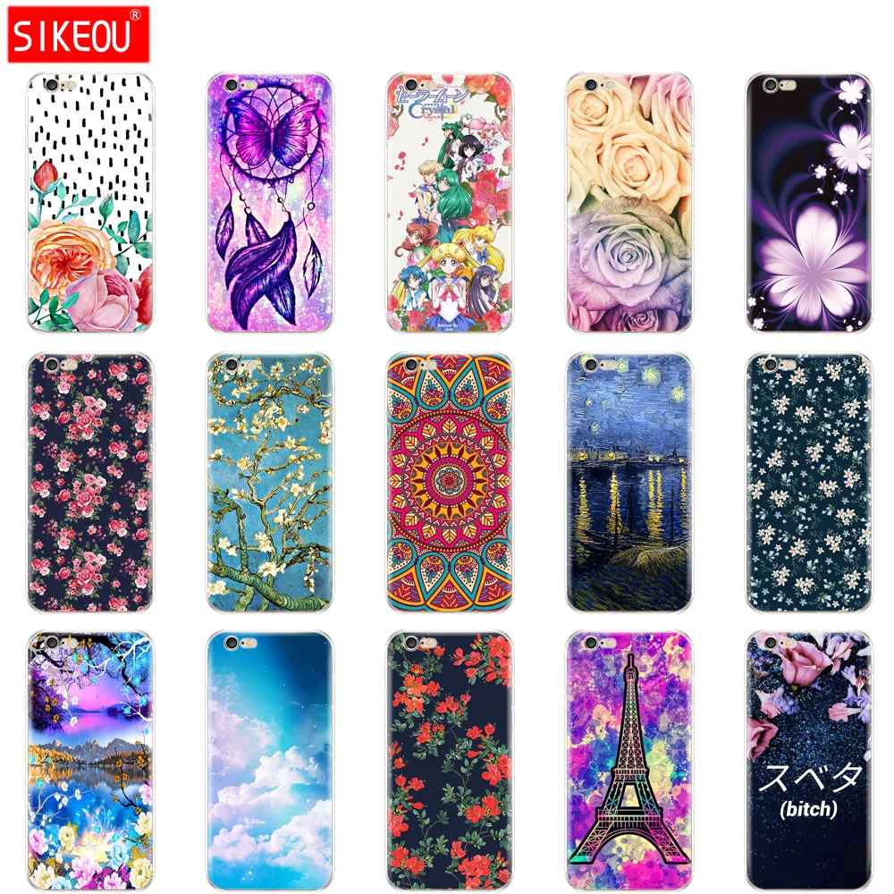 silicone Case For iphone 5s 5 s se soft cover Apple iPhone 6s 6 plus coque Print Painted flowers Shells Bags | Мобильные телефоны и