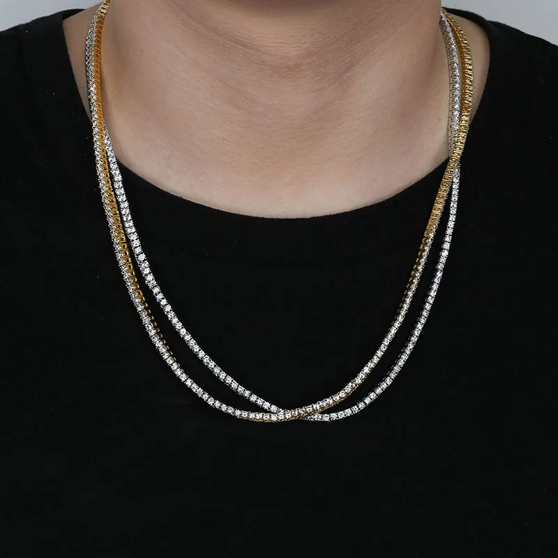 Bling Iced Out цепи ожерелье 16 дюймов-24 дюймов 3 мм теннисная цепь AAA кубический цирконий мужские хип-хоп ювелирные изделия