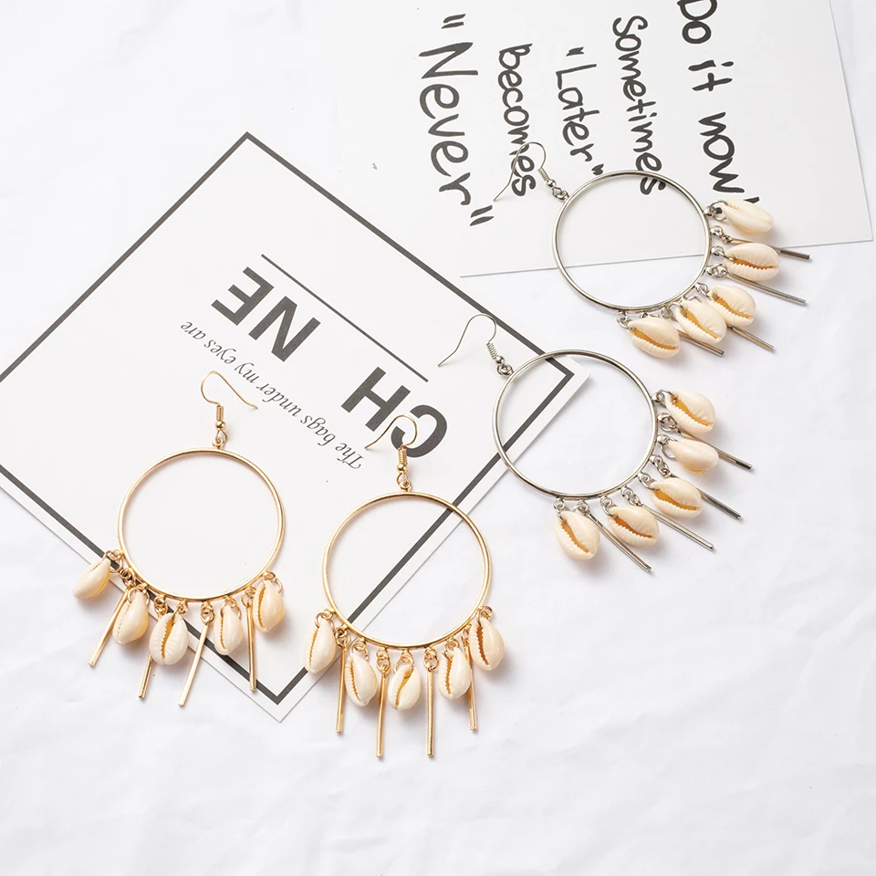 2019 Latest Fashion Earrings metal shaft pendant earrings natural shell bohemian women Gifts | Украшения и аксессуары