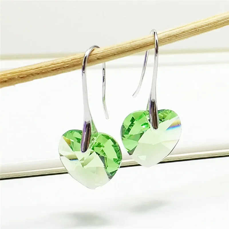 Green SHDEDE в форме сердца с кристаллами от Swarovski длинные висячие вечерние серьги для женщин Высокое качество Модный подарок на день рождения-256 - Окраска металла: Green