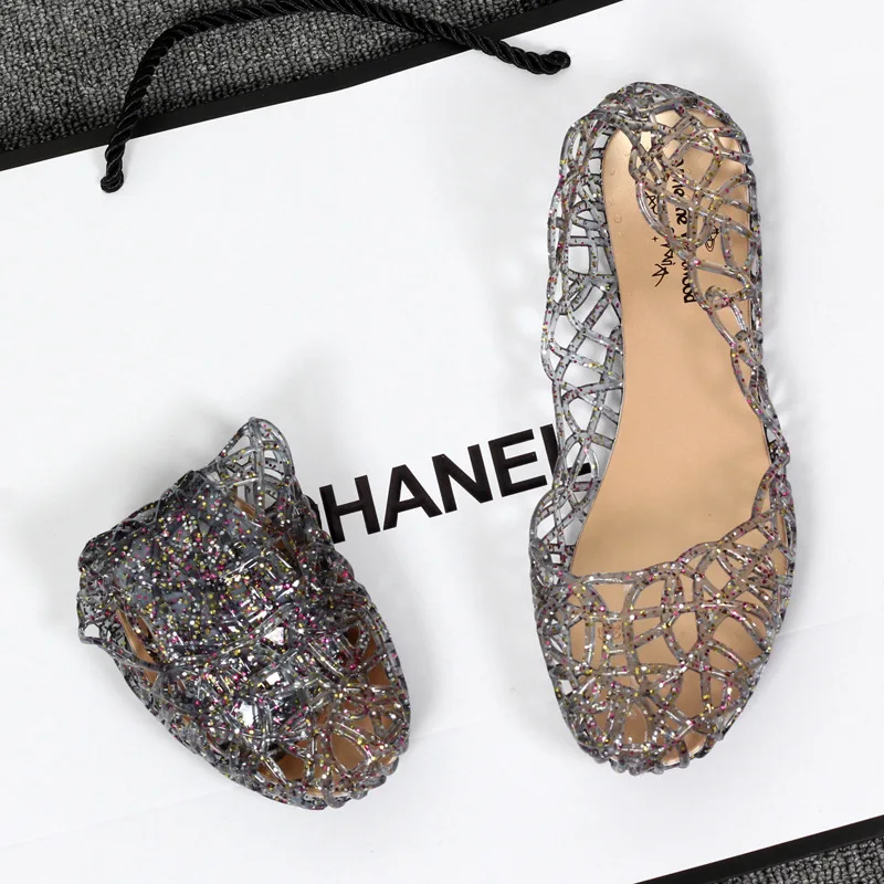 Сандалии желе женские на плоской подошве модные повседневные сетчатые босоножки