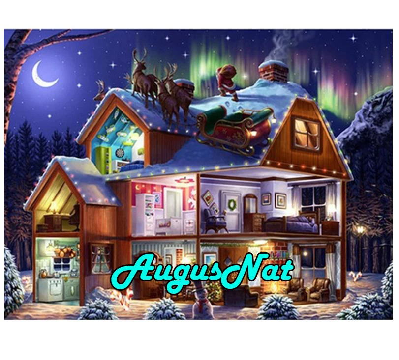 Ночная Рождественская картина с бриллиантами дом полный daimond вышивка каюта