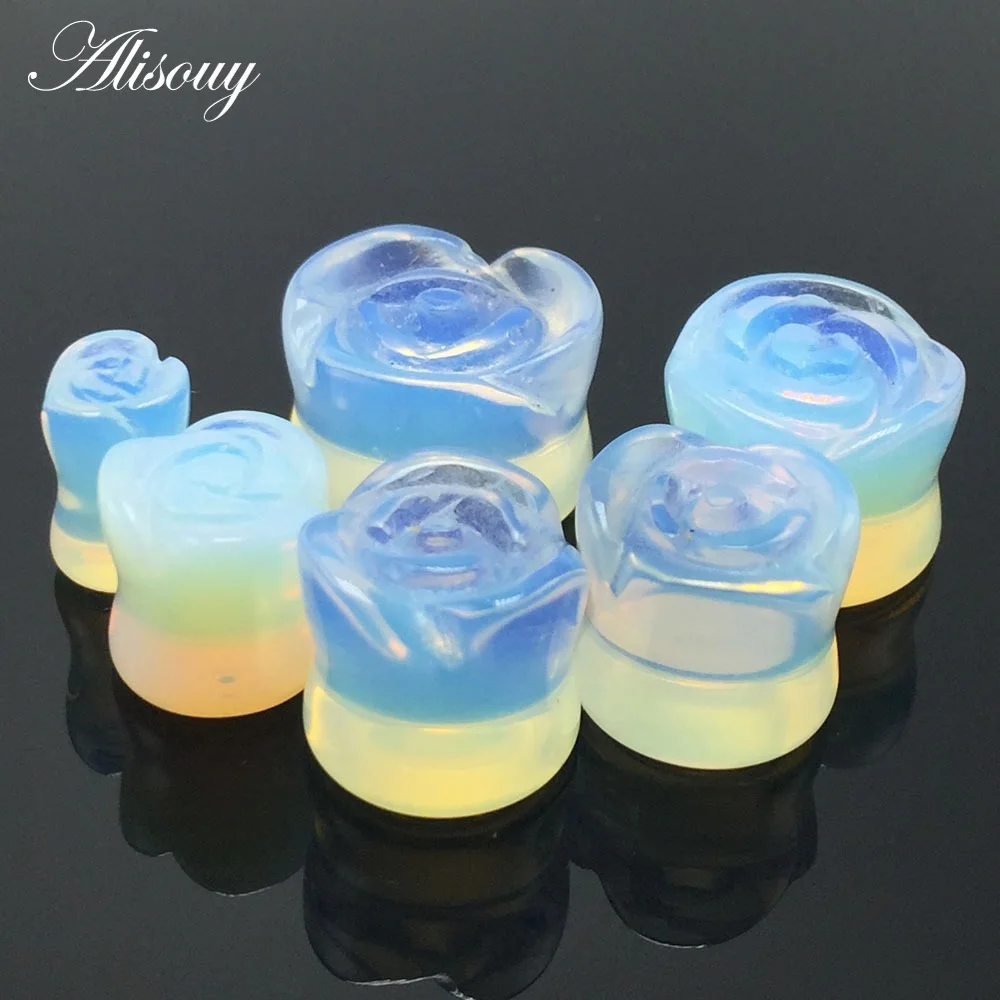Opalite Flower 1 шт. камень ушные пробки Тоннель Пирсинг Ушей Серьги измерители спирали пирсинг ушные носилки ушные пробки пирсинг ювелирные изделия 4 мм-16 мм - Окраска металла: Opalite Flower