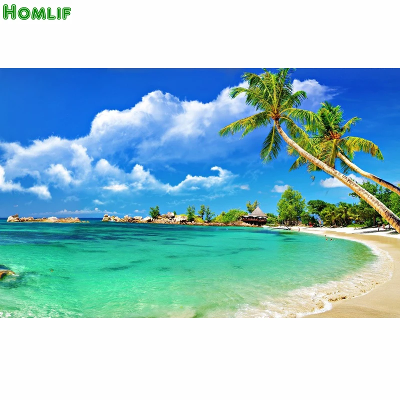 5d Diy Diamond Painting Cross Stitch Sea view Embroidery scenic Crystal Round Mosaic Pictures Needlework | Дом и сад