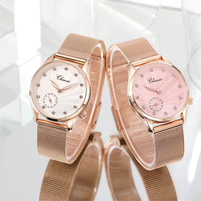 CHENXI Роскошные брендовые Кварцевые часы Женские модные Reloj Mujer розовое золото
