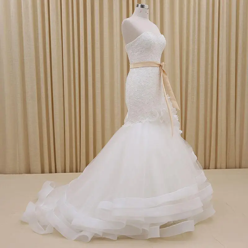 Органзы Русалка Милая Свадебное Платье С Оборками 2016 Развертки Поезд Свадебные