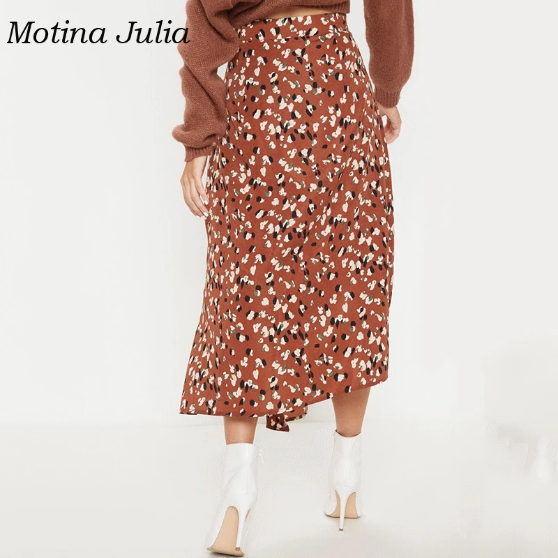 Motina Юлия 2019 Лето chic печати юбка нижняя уличная ассиметричное миди юбка|Женские