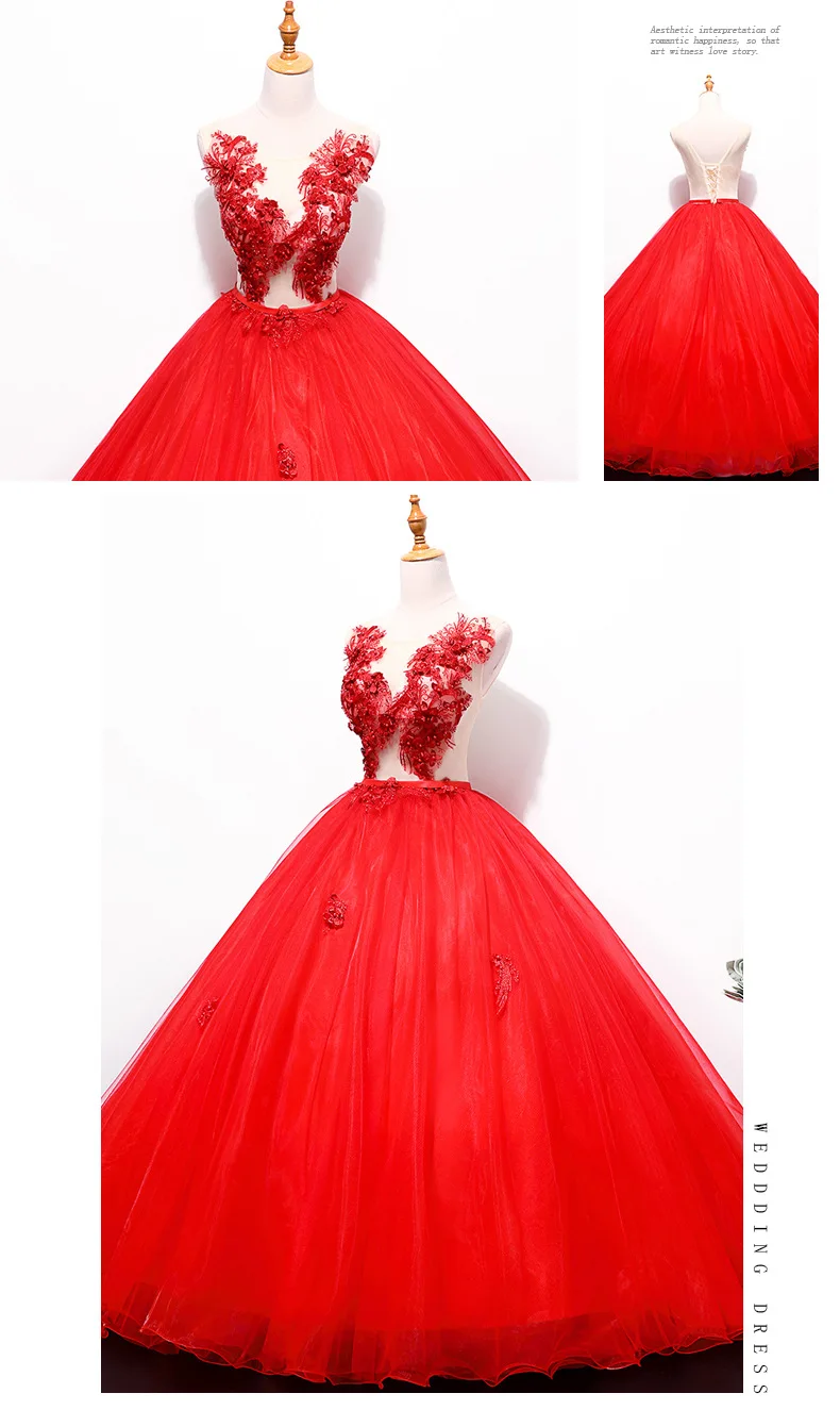 Иллюзия лиф красный Бальные платья 3D аппликации Vestido Debutante 15 Anos принцесса пушистые Бальные платья Vestido Quinceanera