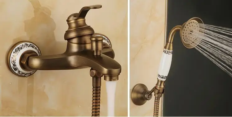 Латунь античная бронза готовые настенные Однорычажный смеситель для ванной комнаты Набор водопроводной воды torneira chuveiro ducha