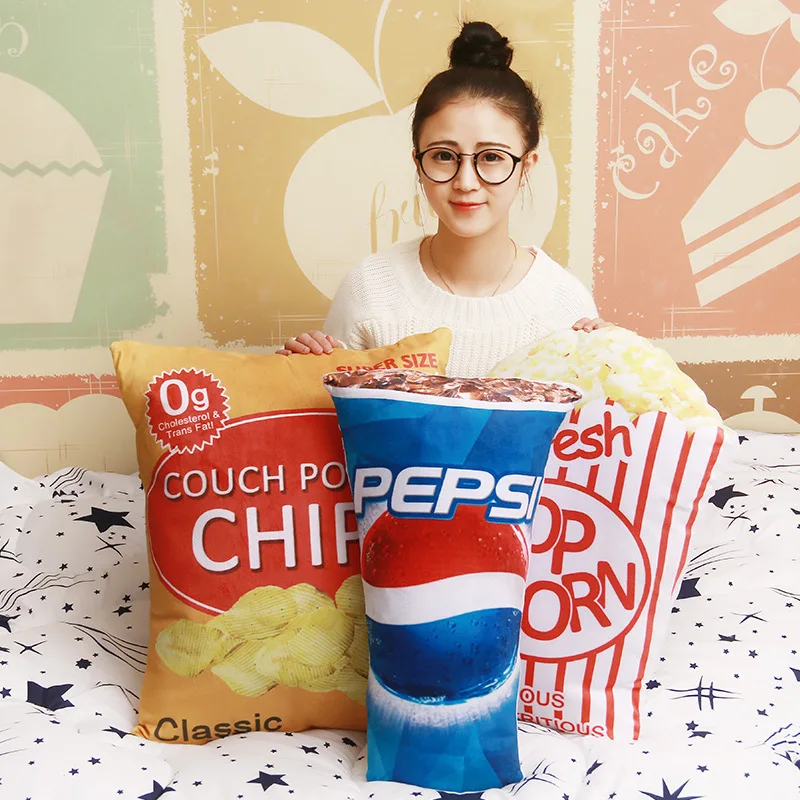 1 шт. 55 см 3D Pepsi Cola плюшевая подушка Kawaii картонная поп-кукурузная фишка мягкая плюшевая подушка мягкая Cusion подарки для детей плюшевые игрушки