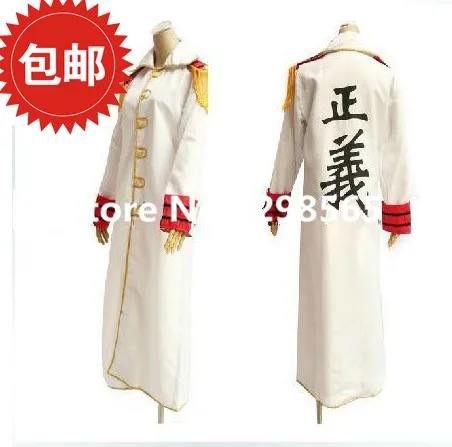 

Fashion Japan One Piece Navy Marine Justice Cloak Coat Cosplay Costume - White S M L XL XXL
